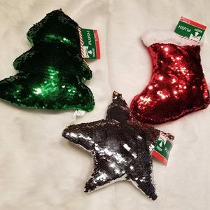 🎄🎅Christmas Cushion Set of 3 Sequin Pillows🤶🎄